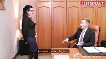 LETSDOEIT - Horny Tattooed Teacher Rides Two Big Cocks During Lunch Break