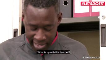 LETSDOEIT - Horny Tattooed Teacher Rides Two Big Cocks During Lunch Break