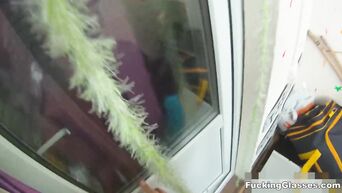 Verified amateur porn: Russian brunette fucks, not knowing about spy camera