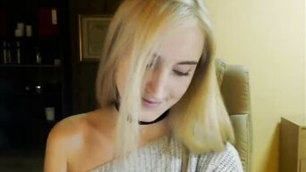 Blonde hot masturbates on the armchair