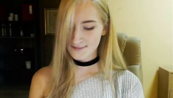 Blonde hot masturbates on the armchair