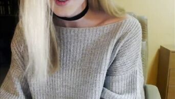 Young blond woman showing tits and pussy