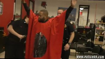 MILFs in police uniform suck big black dick in hairdresser