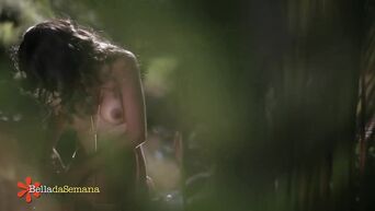 Erotic video: brunette gently caresses ideal body in nature