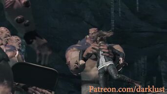Hard erotic anime with Tomb Raider and lustful monsters