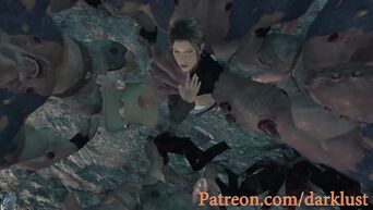 Hard erotic anime with Tomb Raider and lustful monsters