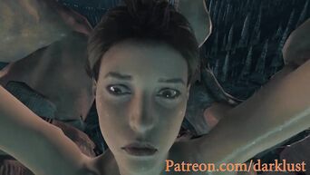 Hard erotic anime with Tomb Raider and lustful monsters
