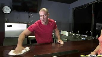 Barman fucks two drunken girls in a billiard club