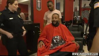 MILFs in police uniform suck big black dick in Detroit's hairdresser