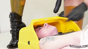 Mistress-MILF and young slave are playing in BDSM
