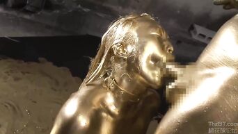 Silver Asian goddess has sex with Japanese golden god