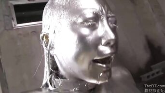 Silver Asian goddess has sex with Japanese golden god
