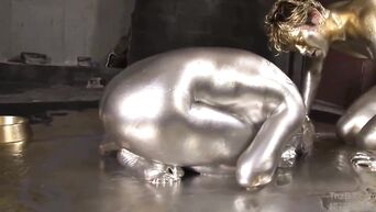 Silver Asian goddess has sex with Japanese golden god
