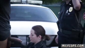 Sucked black cock, hiding behind police car
