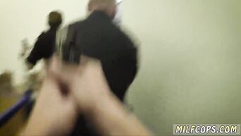 MILFs in uniform caress big black cock on the roof
