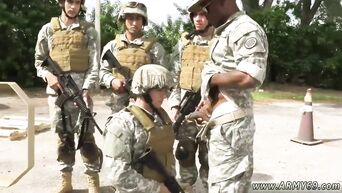 Homosexual sucks big black dick from officer in front of soldiers