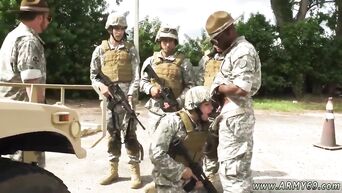 Homosexual sucks big black dick from officer in front of soldiers