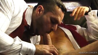 Homosexuals are engaged in oral sex in limousine