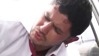 Homosexuals are engaged in oral sex in limousine