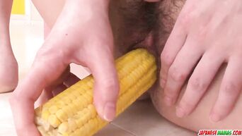 Vegetable masturbation from Asian waitress