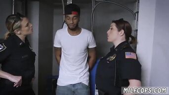 Police MILFs suck black cock, competing in blowjob