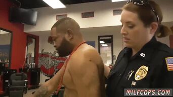 Group sex in barber shop brought police ladies lot of orgasms