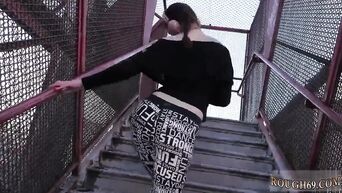 Deep blowjob from young whore in dirty public toilet