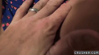 Young brunette gets orgasm from male masturbation and does blowjob