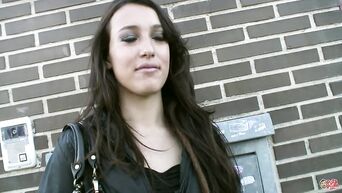 Pick-up in street and sex with dark-haired beauty
