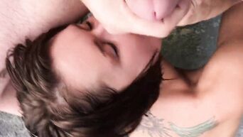 Brunette with small tits makes blowjob in jacuzzi
