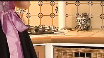 German slut does blowjob and gets anal sex in kitchen