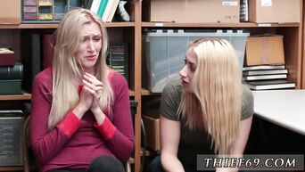 Guard with help of threats convinced blondes to have sex in back room