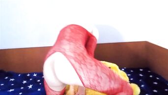 Lonely forty-year-old blonde make sex with teddy bear