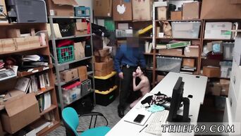 Store guard forced anorexic brunette to do deep blowjob