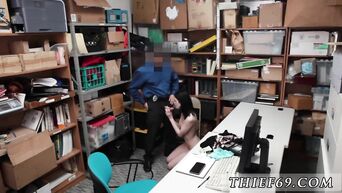 Store guard forced anorexic brunette to do deep blowjob