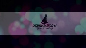 Brunette and blonde engaged in lesbian sex at cleaning-casting