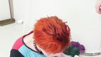 Deep blowjob and anilingus from red-haired slave