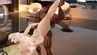 3D sex: Blonde and big black dick