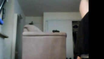 Busty housewife masturbates bald pussy before included webcam