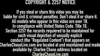Hot MILF Charlee Chase and young brunette masturbate little dick together