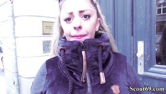 German street pick up and sex casting for busty slut