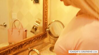 Snub-nosed chick with flat chest Elsa Jean fucks in hotel