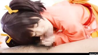 Asian petite girl in classic Japanese clothes gets best fuck