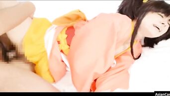 Asian petite girl in classic Japanese clothes gets best fuck