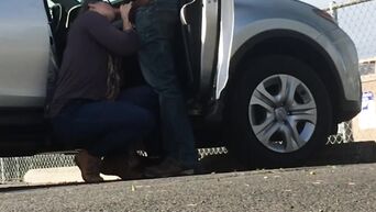 Public oral sex with cheap slut in parking lot - amateur close up
