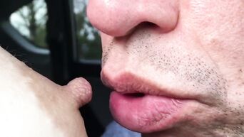 Public oral sex with cheap slut in parking lot - amateur close up