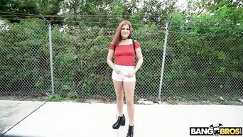 Yummy redhead chick got fucked hard by boyfriend in the van