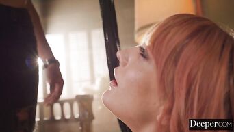 Burning sexy ginger girl is experiencing interracial hardcore fuck with client