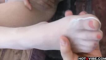 Pantyhose vaginal masturbation from brunette
