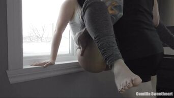 Passionate home sex on windowsill